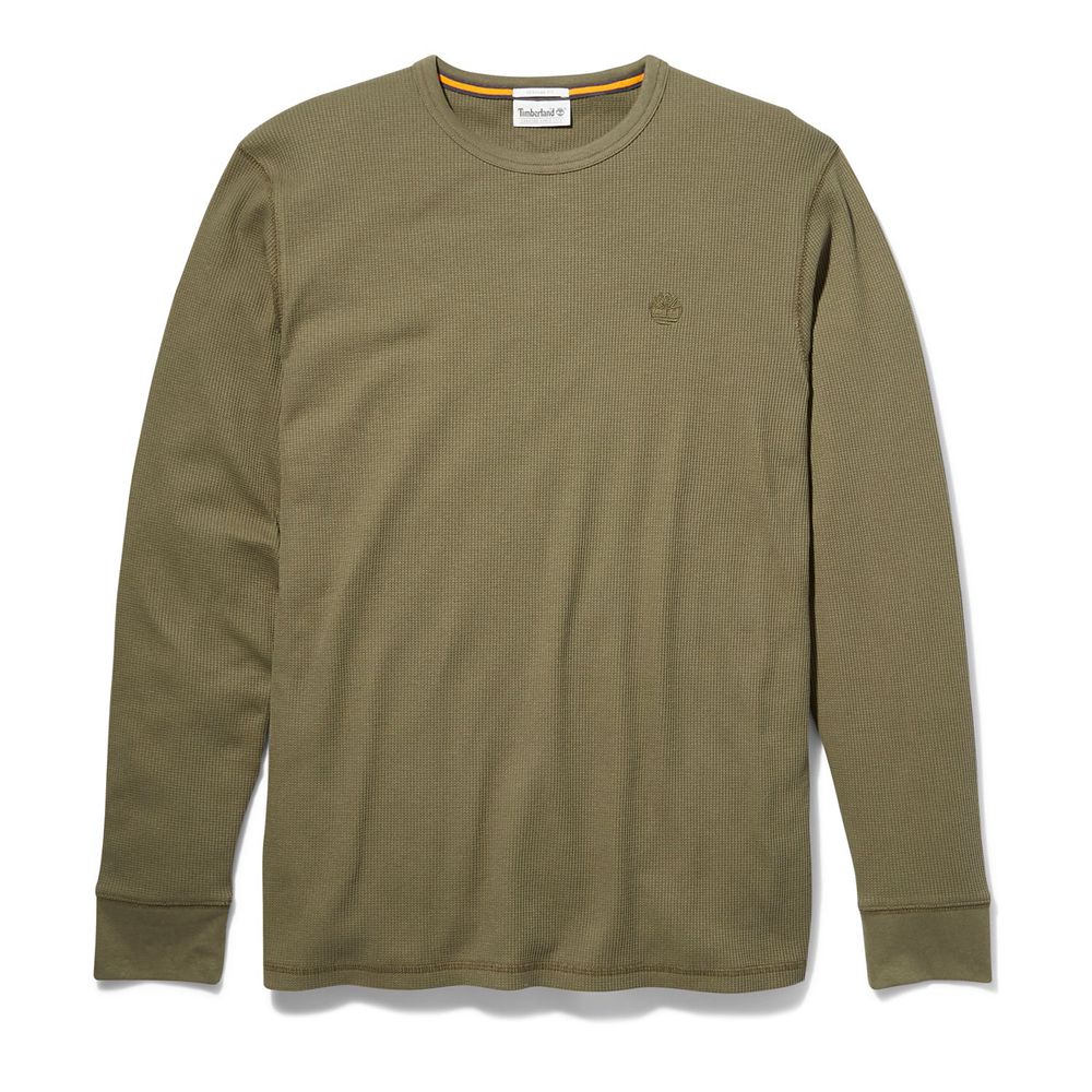 Timberland Πουκαμισα Ανδρικα Ελιά - Wharf River Waffle-Knit Crewneck - Greece 7384625-FA